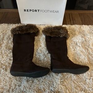 Report Faux Fur Melany Adjustable Boots Size 8 Dark Brown